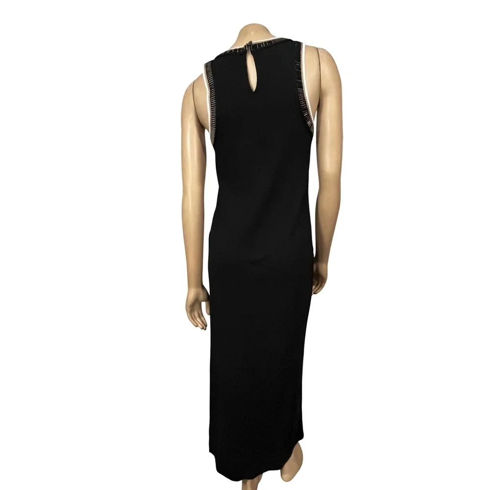 LOFT Womens Black Ribbed Knit Sleeveless Maxi Dress Metallic Trim Size M - Picture 5 of 7